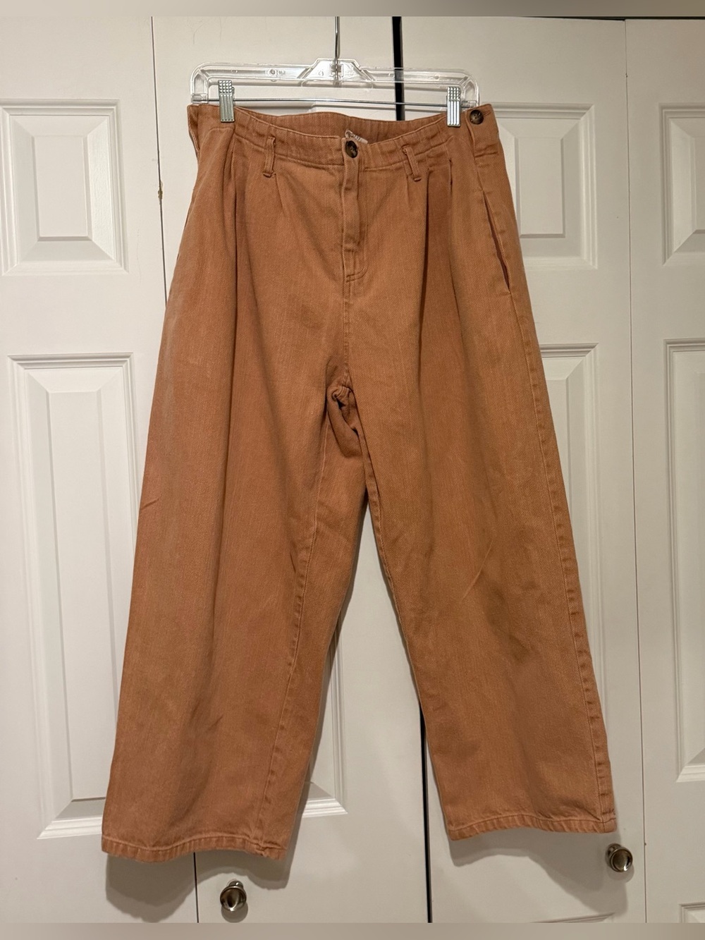 Six Crisp Days Twill High Waist Pants XL Peach Pleated Wide Leg Cotton Trousers